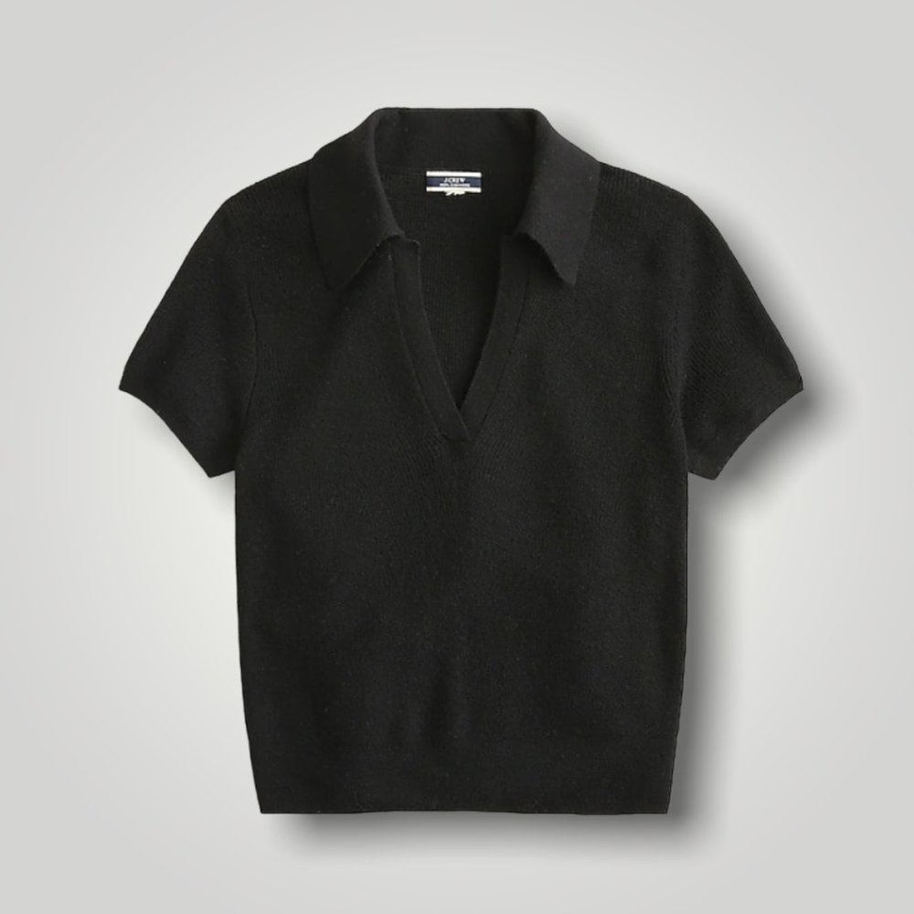 J.Crew NWT Featherweight cashmere collared short-sleeve sweater - s. XS - Black